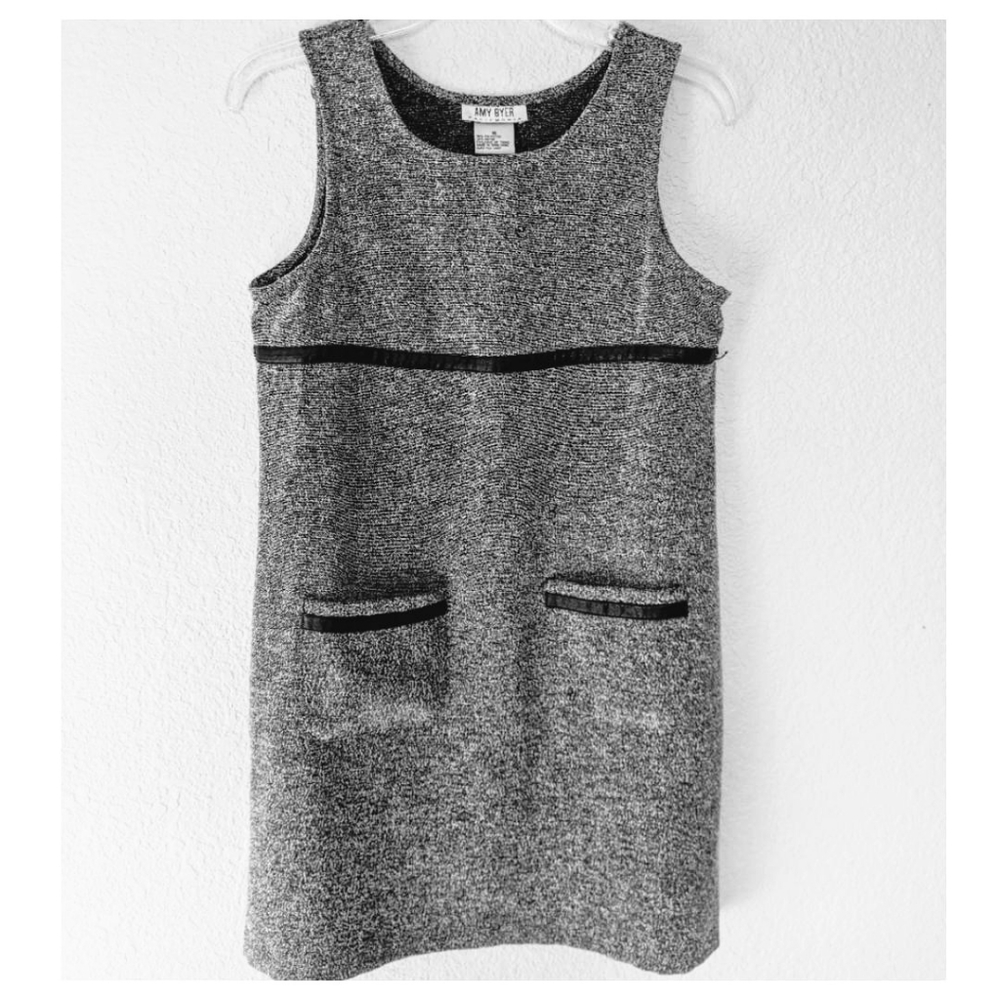 Amy Byer Black & White Tweed Empire Dress M